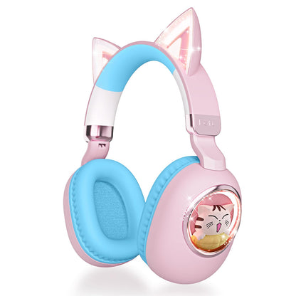 esonstyle Kids Headphones Cat Ear - Bluetooth 5.4 Over-Ear Noise Cancelling Headphones with Microphone LED Lights Up 85dB Safe Volume Limit Wireless or 3.5mm Wired USB C(Pink Blue)