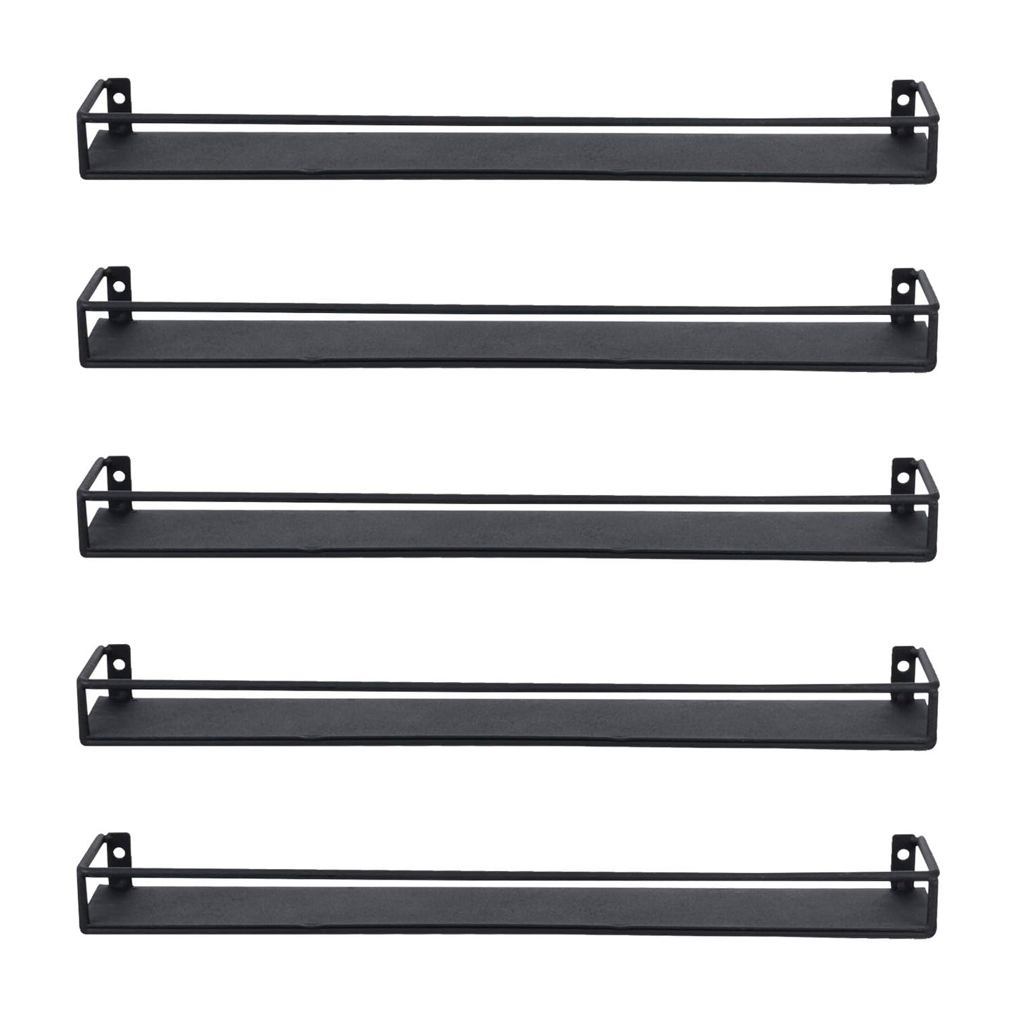 MyGift 16 Inch Wall Mounted Black Metal Nail Polish and Essential Oil Display Shelves, Kitchen Hanging Racks for Seasoning Shakers or Spice Jars, Set of 5