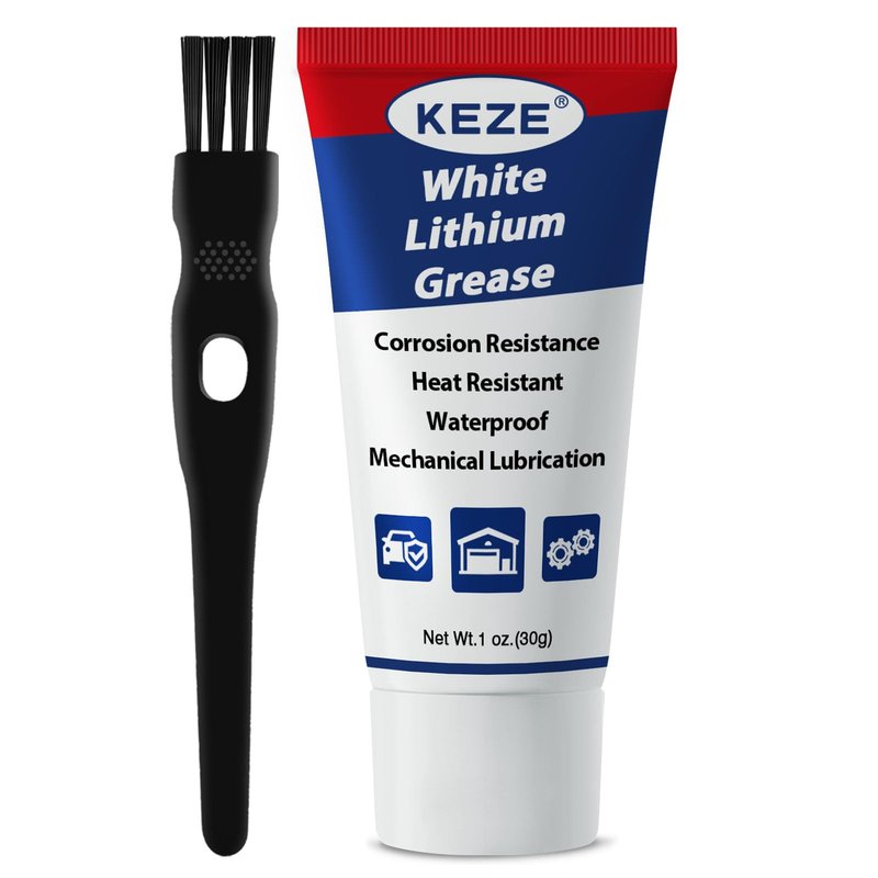 Keze White Lithium Grease Tube Automotive Grasa De Litio Car Door Grease with Brush NLGI 2 Rust Corrosion Waterproof for Hinges, Bearings, Gears, Bike and Garage Doors, Sliding Track,1oz-1 Pack