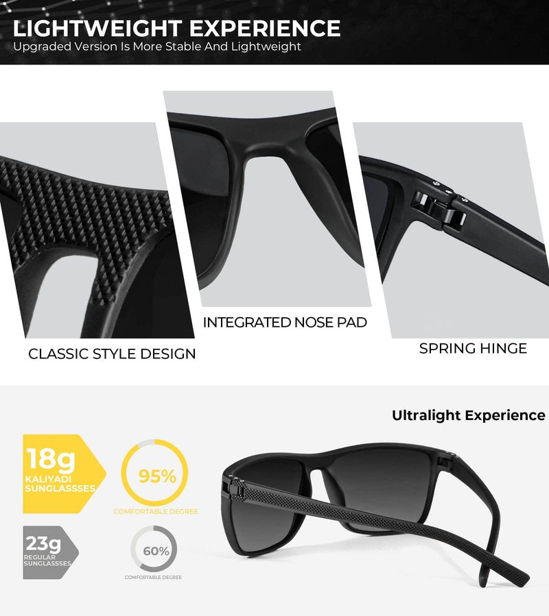 KALIYADI Polarized Sunglasses Men, Lightweight Mens Sunglasses Polarized UV Protection Driving Fishing Golf (Black/Ice Blue/Green