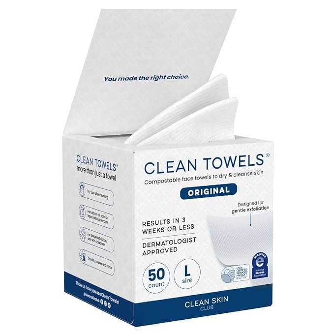 Clean Skin Club Clean Towels® Large, 100% USDA Biobased Face Towel, Disposable