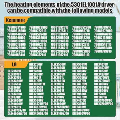 5301EL1001A 5301EL1001H Dryer Heating Element,Fit for DLE2101W DLE2516W DLE3777W DLE0442W DLE5977B DLE7177WM DLEX8377NM Dryer,Replaces 5301EL1001G 5301EL1001J etc