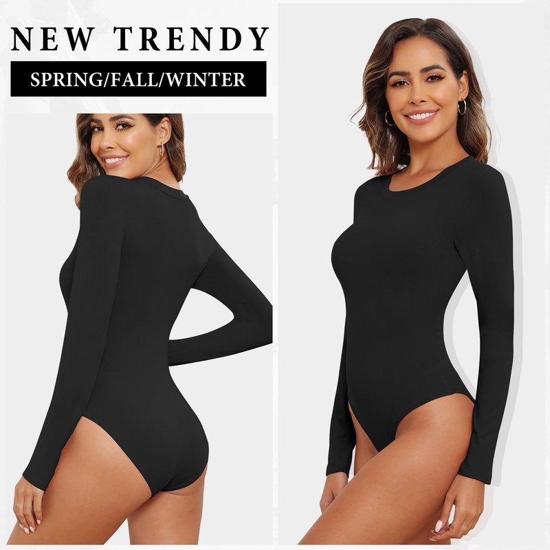 BALENNZ Bodysuits for Women Long Sleeve Round Neck Womens Body Suits Tops Long Sleeve Bodysuit Tops for Women Fall Body Suit Pack 5DS