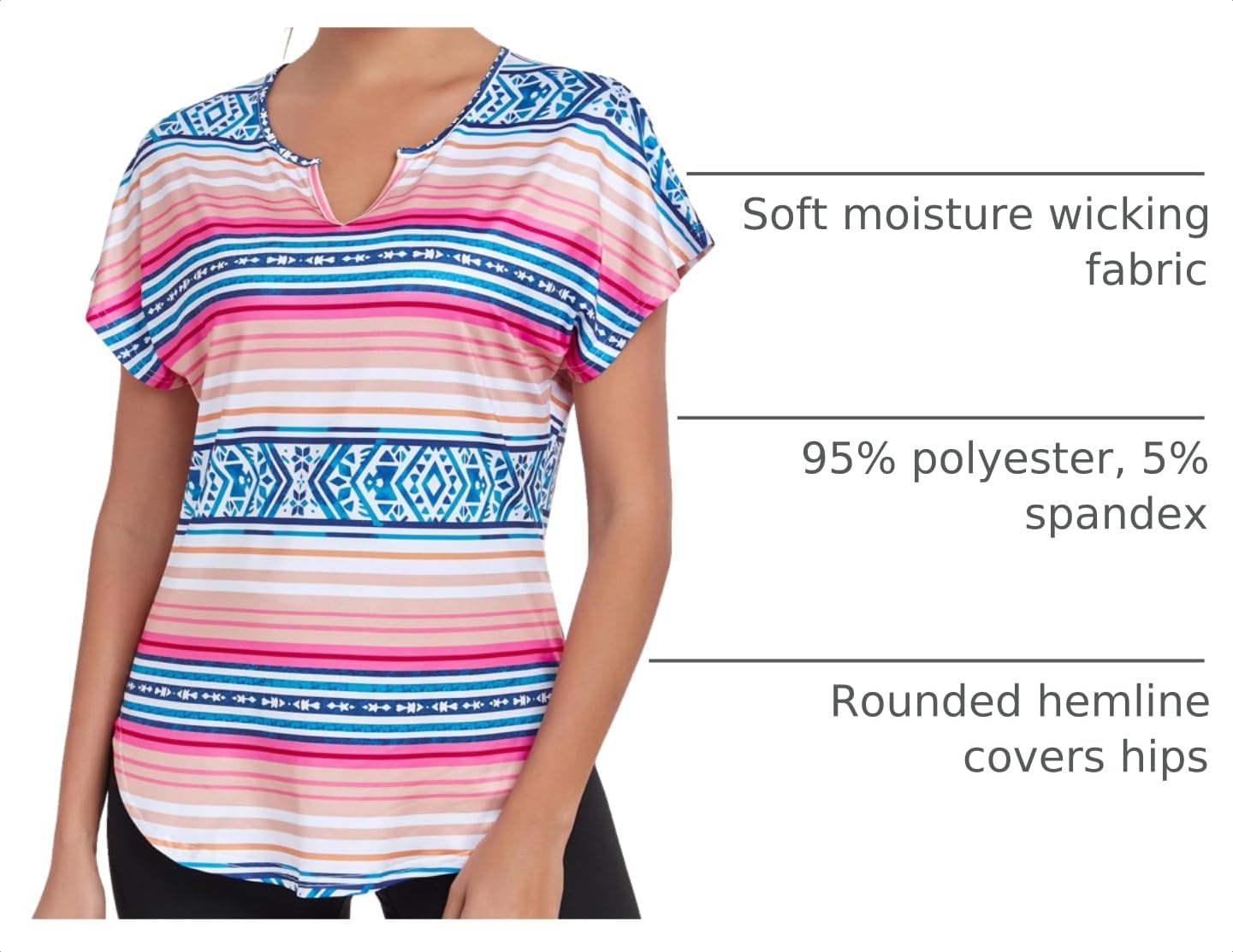 Abrooical Women's Running Tops Short Sleeve V Neck Exercise Yoga Shirts Quick Dry Side Slit Print 01 Large