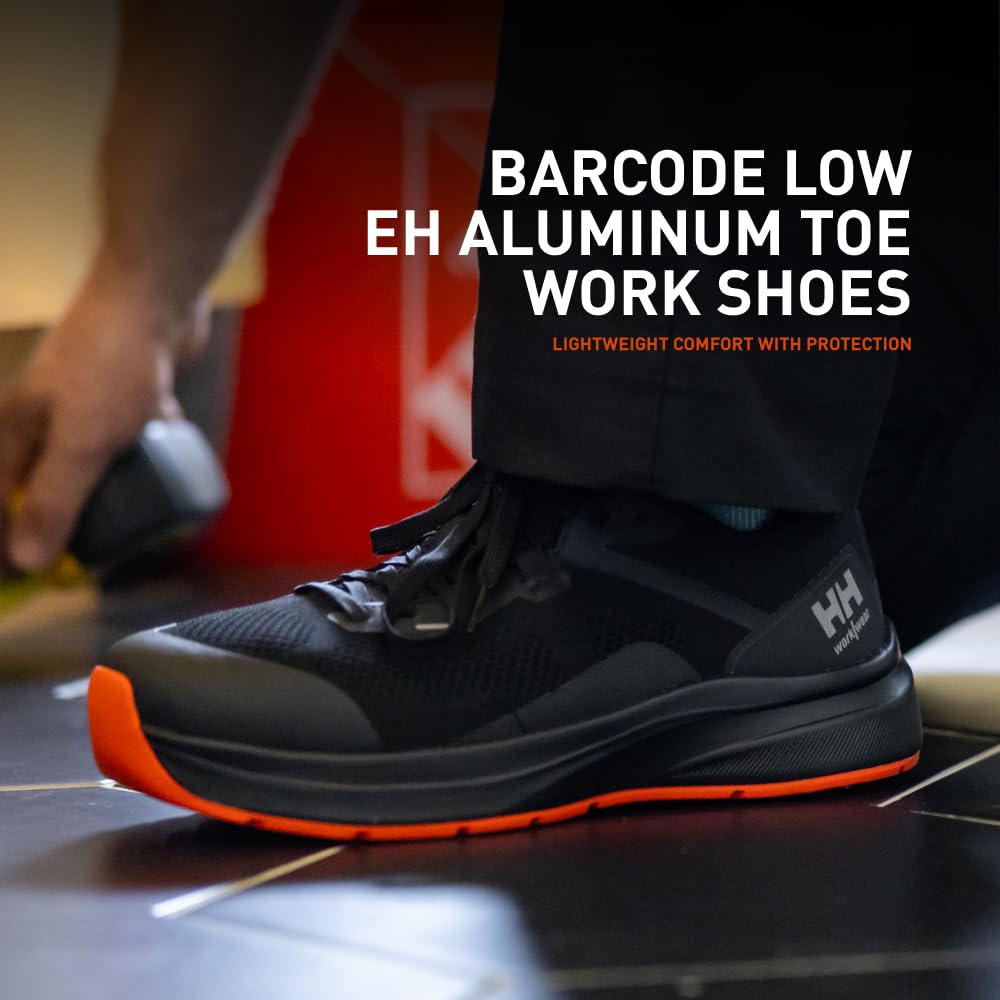 Helly Hansen Barcode Low AL EH Men's Aluminum Toe Work Shoes - Slip Resistant Work Shoes for Men - Lightweight Safety Toe - Breathable Mesh & EH Protection - 992 Black/Orange - 10.5 Wide