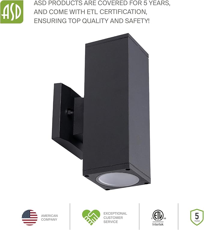ASD 2 Light Square Outdoor Wall Light Fixture | 120W E26 Socket 120V ETL Cylinder Up Down Lights | LED/CFL/Incandescent Bulb Exterior Wall Sconce | Front Door, Porch, Patio | Bronze