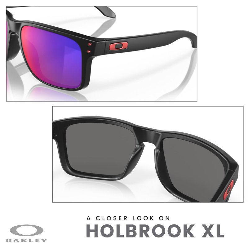 OAKLEY Holbrook OO9102 910236 Square Sunglasses For Men Matte Black/Positive Red Iridium, 55MM+ Bundle Accessory Leash Kit, Microfiber Pouch