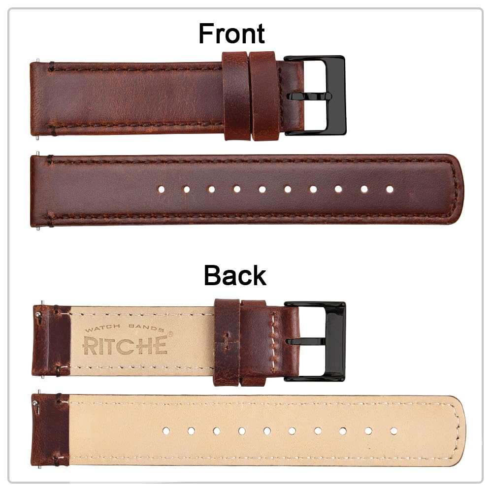 Ritche Leather Watch Strap with Quick Release Pins, 20mm Replacement Watch Band for Men and Women, Fits Smartwatches & Traditional Watches