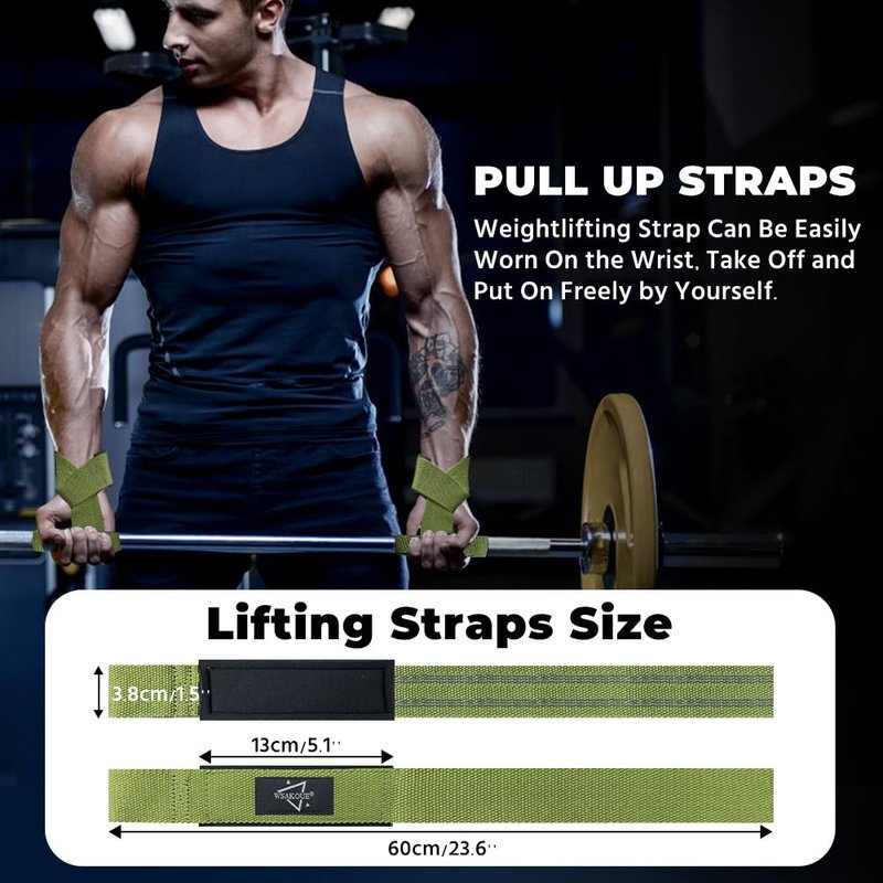 WSAKOUE Lifting Straps, Weightlifting Straps, Deadlift Straps with Padded Neoprene for Power Lifting, Bodybuilding, Gym Workout, Strength Training & Fitness Workout, Resistance - Green