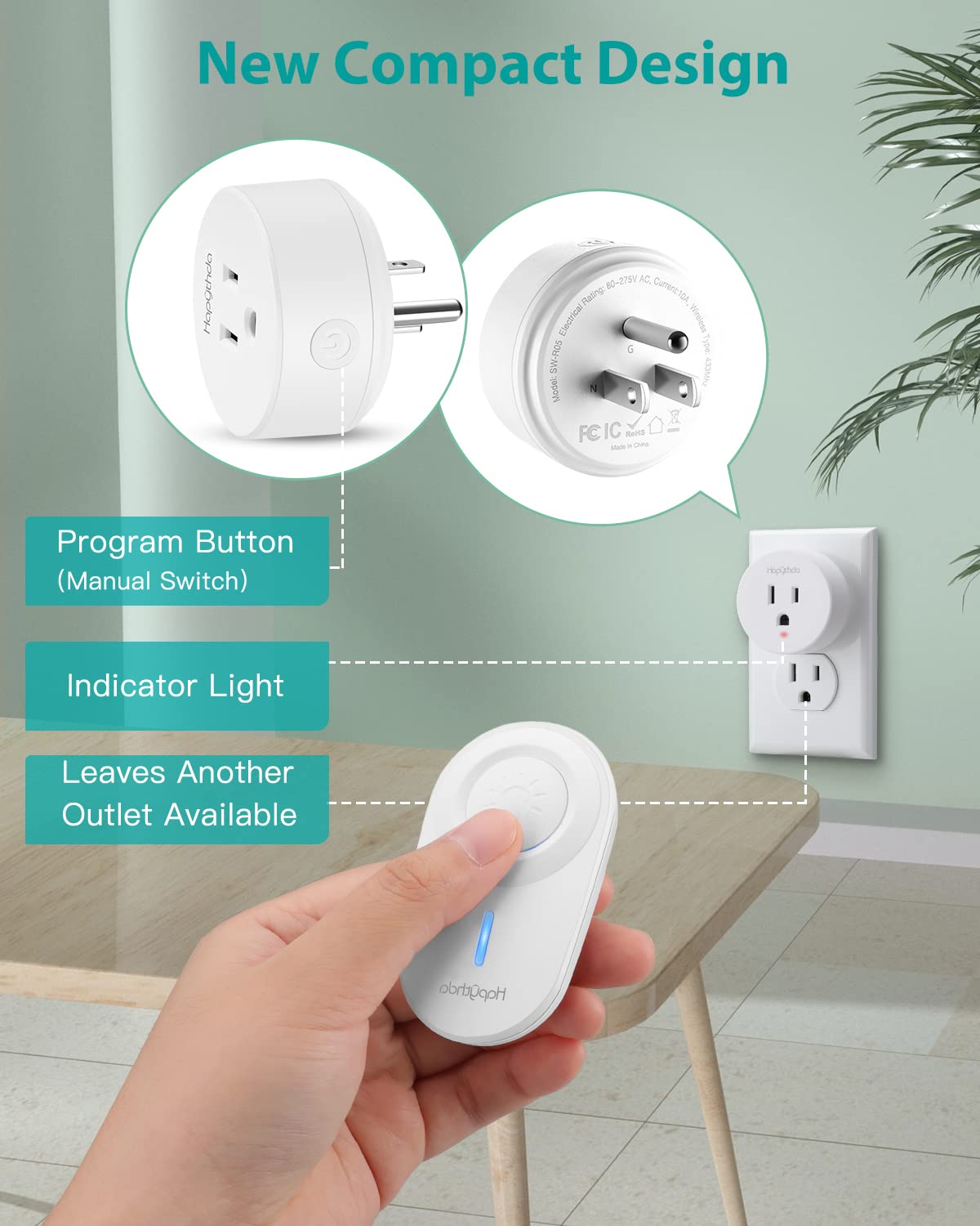 [2 Pack] HAPYTHDA Wireless Remote Control Outlet Plug, No Wiring Needed Remote Light Switches Kit, 500 Feet RF Range 15A/1500W Electrical Remote Outlet for Light, Small Electrical Appliance, Black