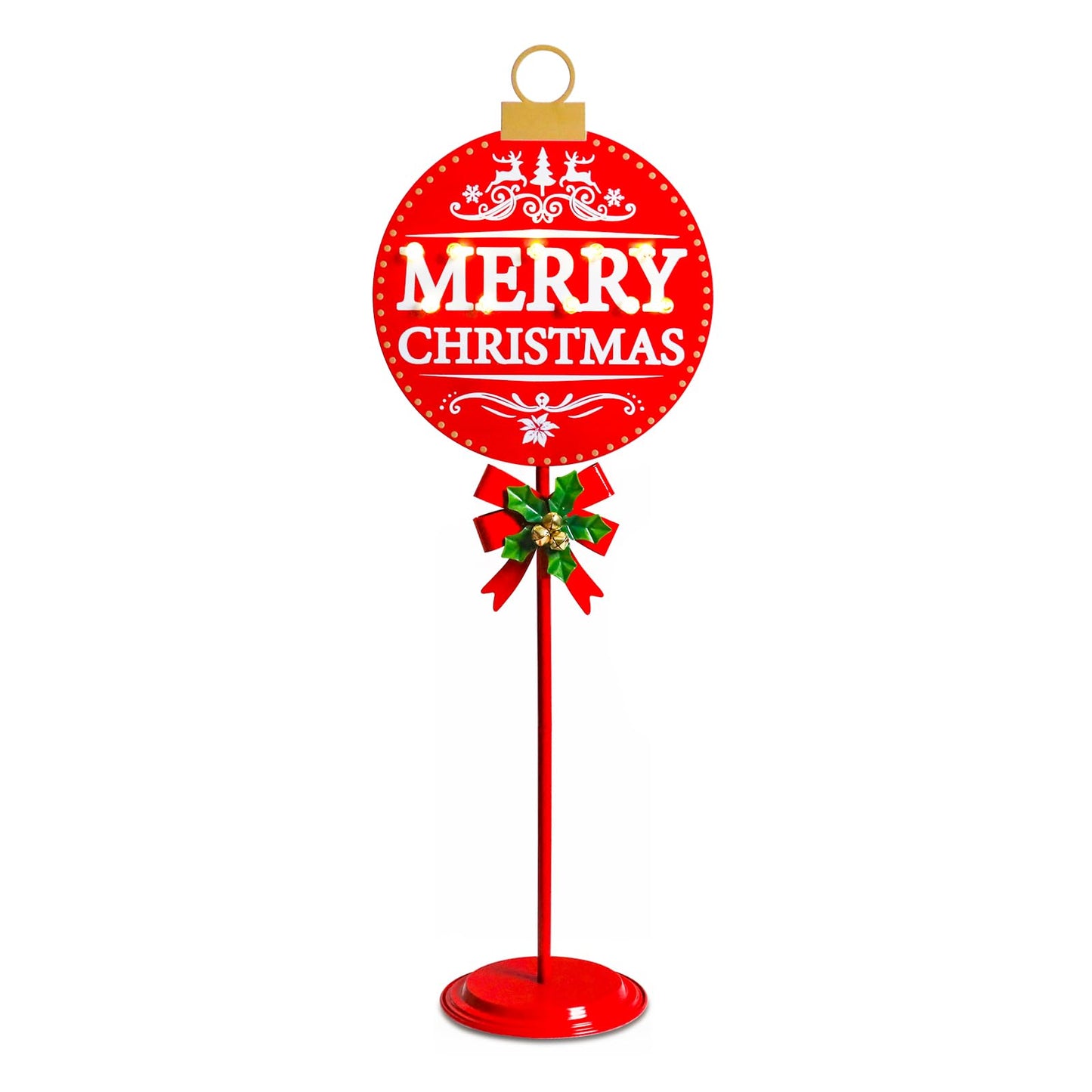 Vigdur Merry Christmas Sign - 34" Lighted Metal Holiday Ball Decoration Battery Operated with Timer, Christmas Yard Decorations for Indoor Outdoor Yard Lawn Party Holiday Décor