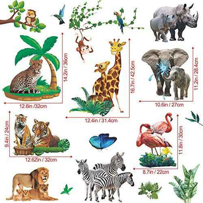 Lifelike Jungle Animal Wall Decals Safari Wild Animal Wall Stickers Removable Lion Tiger Elephant Animal Wall Decor for Boys Girls Bedroom Kids Nursery Classroom Daycare Playroom MG1011