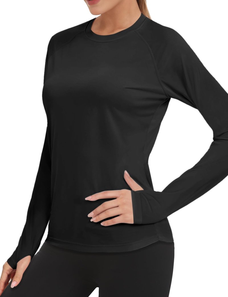 Rash Guard for Women UPF50+ Sun Shirt, Long Sleeve UV Protection Shirts Women Quick Dry Workout Shirts Hiking Swimming Tops (Large, Black)