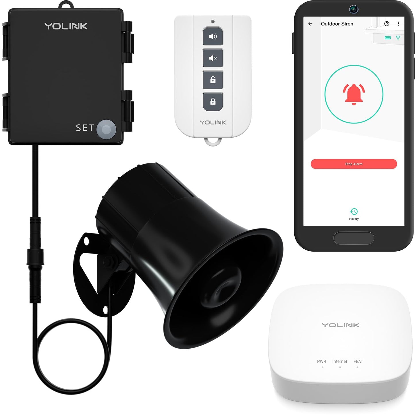 YoLink Outdoor Security Siren & Smart Alarm Controller Kit - Loud 110 dB, Wireless, Battery-Powered, 1/4 Mile Range, Android-iOS App, Alexa, Google, IFTTT, Home Assistant, Hub Required!