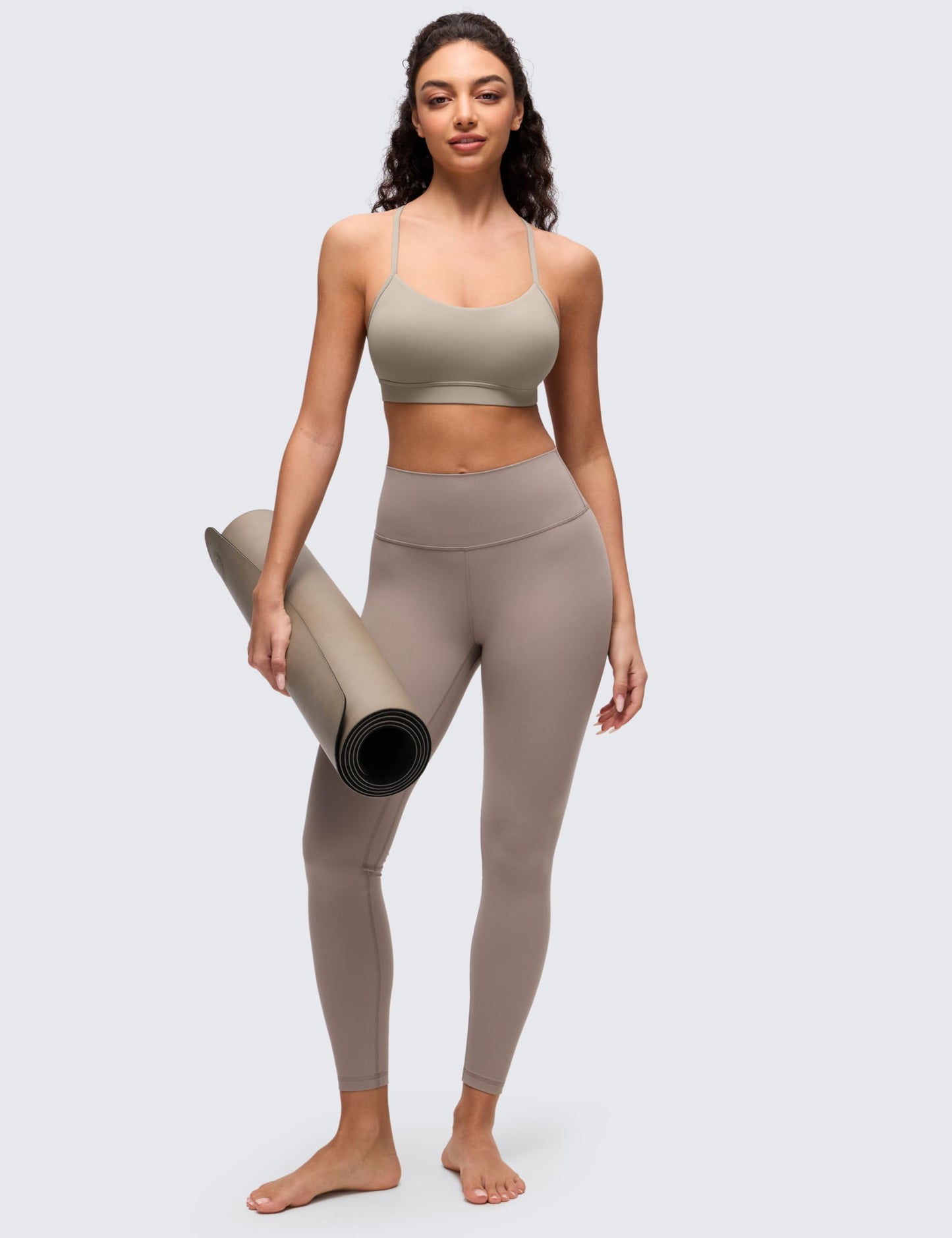 CRZ YOGA Butterluxe Y Back Sports Bras for Women - Padded Racerback Low Impact Spaghetti Thin Strap Workout Yoga Top Warm Ash Grey Small