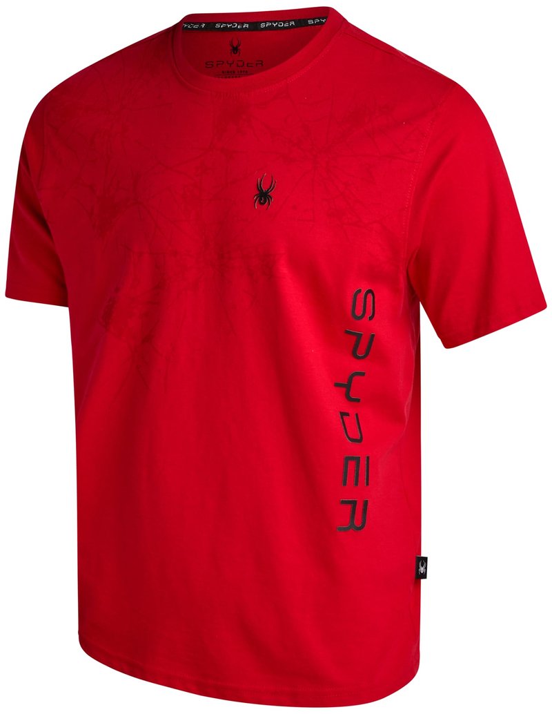 Spyder Mens T Shirt - Lightweight Cotton Blend Short Sleeve Athletic Jersey Shirts for Men for Training Running or Casual, Size Medium, Spyder Red Web