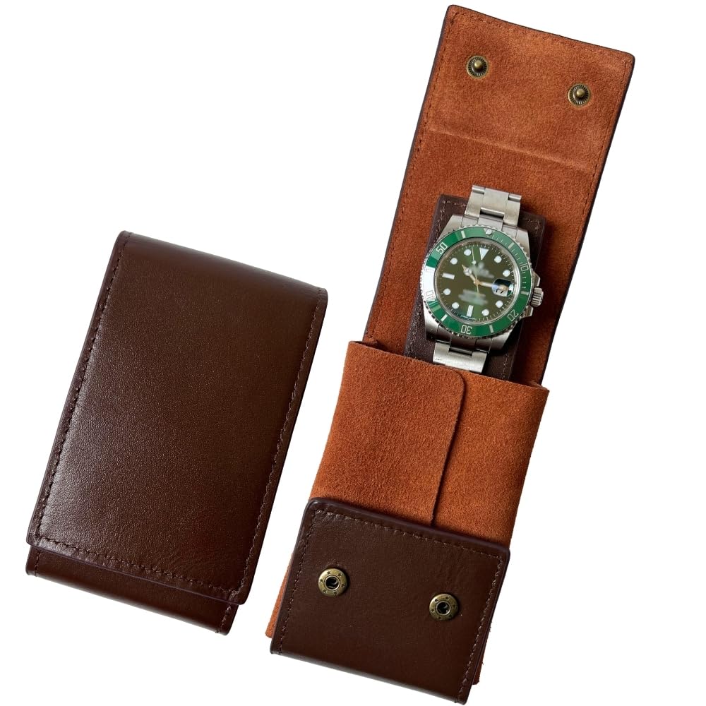 IcyKiwii Leather Watch Case, Watch Travel Pouch, Single Watch Box for men and women, Luxury Watch Organizer, Watch Storage (Brown)