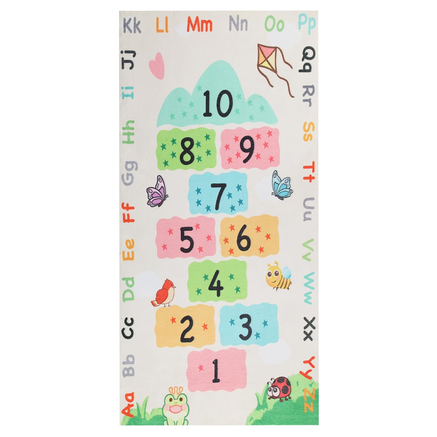 Soft Educational Kids Learning Rug Washable for Boys Girls Bedroom Play Room, Cute Numbers ABC Alphabets Hopscotch Rug for Classroom, Toddler Baby Nursery Carpet Playmat, Neutral 63"x31.5"
