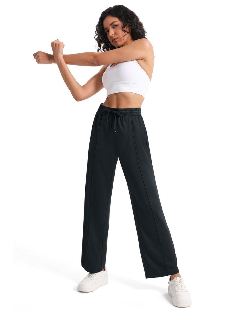 Tapata Women's 34" Inseam Tall Track Pants Loose Straight Leg Jogging Sweatpants Warm-Up Sports Athletic Running, Black, M