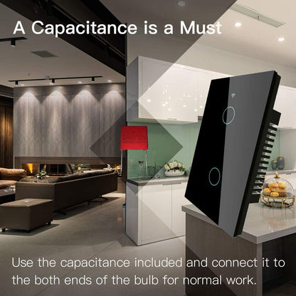 MOES Touch Wall Single Live Wire Smart Switch，No Neutral Wire Needed, 2.4GHz WiFi RF433 Light Switch Works with Smart Life/Tuya App, Alexa and Google Home, Single Pole 110V, White 1 Gang