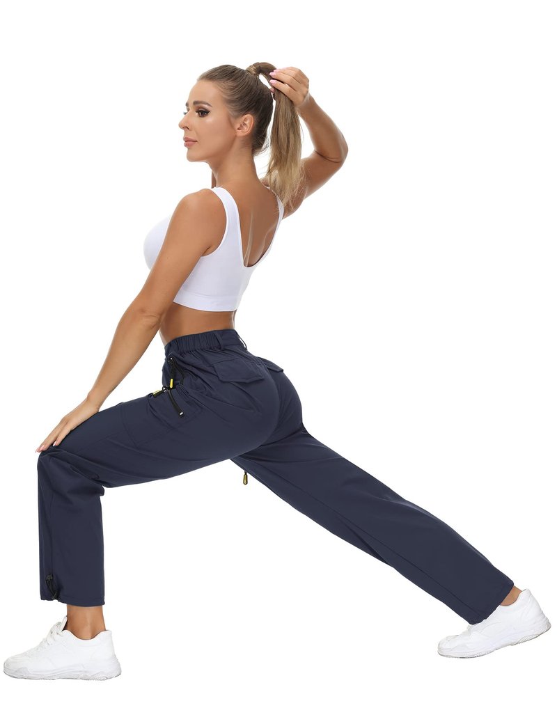 VVK Women's Cargo Joggers Pants Lightweight Athletic Outdoor Travel Hiking Quick Dry Workout Pants Water Resistant Navy Large
