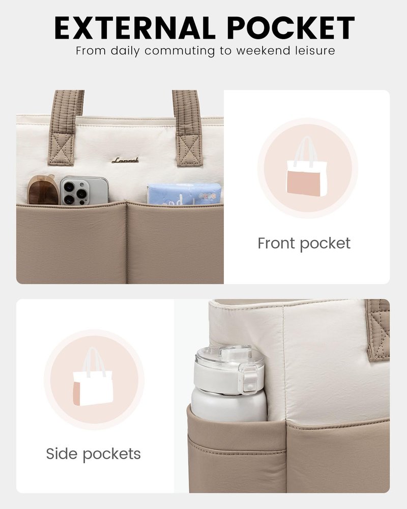 LOVEVOOK Puffer Tote Bag with 8 Pockets&Cosmetic Bag, Waterproof Work Bag for Women, Puffer Tote for Women Work, Travel, Gym