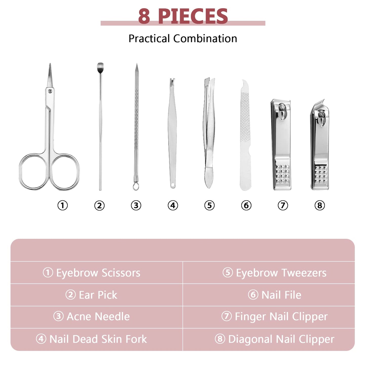 Geosar 12 Sets Manicure Set Nail Clippers Pedicure Kit 8 in 1 Grooming Stainless Steel Kits Nail Care Tools with Travel Case for Employee Coworker Teachers Nurse Gifts(Wine Red)