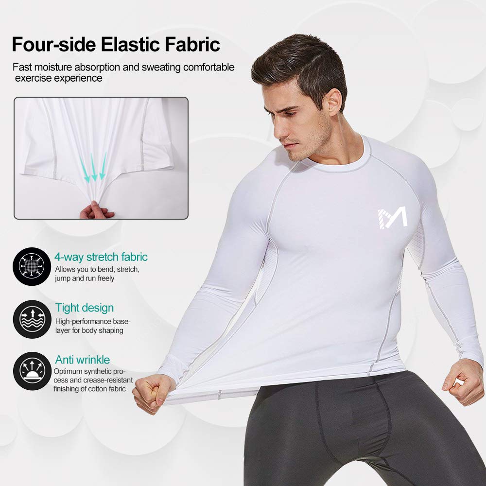 MEETYOO Men's Compression Shirt, White, XX-Large