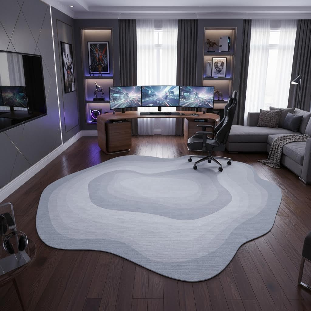 Irregular Rug 5ft Light Grey Ombre Abstract Texture Modern Washable Area Rugs for Living Room Bedroom Dining Room Ultra Round Large Carpet Odd Shaped Home Office Nursery Room Artistic Home Deco