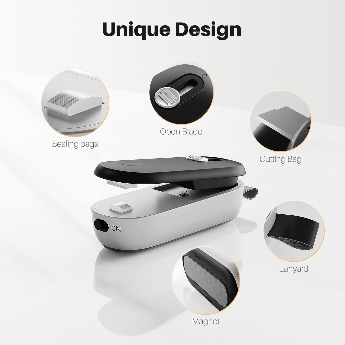 ODSD 2 in 1 Mini Bag Sealer - Heat Seal & Cutter with Lanyard, Portable Handheld Chip Bag Sealer for Snacks, Candies & Food Storage (Batteries Included)
