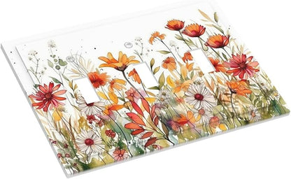 Watercolor Wild Flower Floral 3 Gang Light Switch Covers Triple Toggle Wall Plate Decorative Switchplate Electrical Faceplate for Nursery Bedroom Bathroom Decor