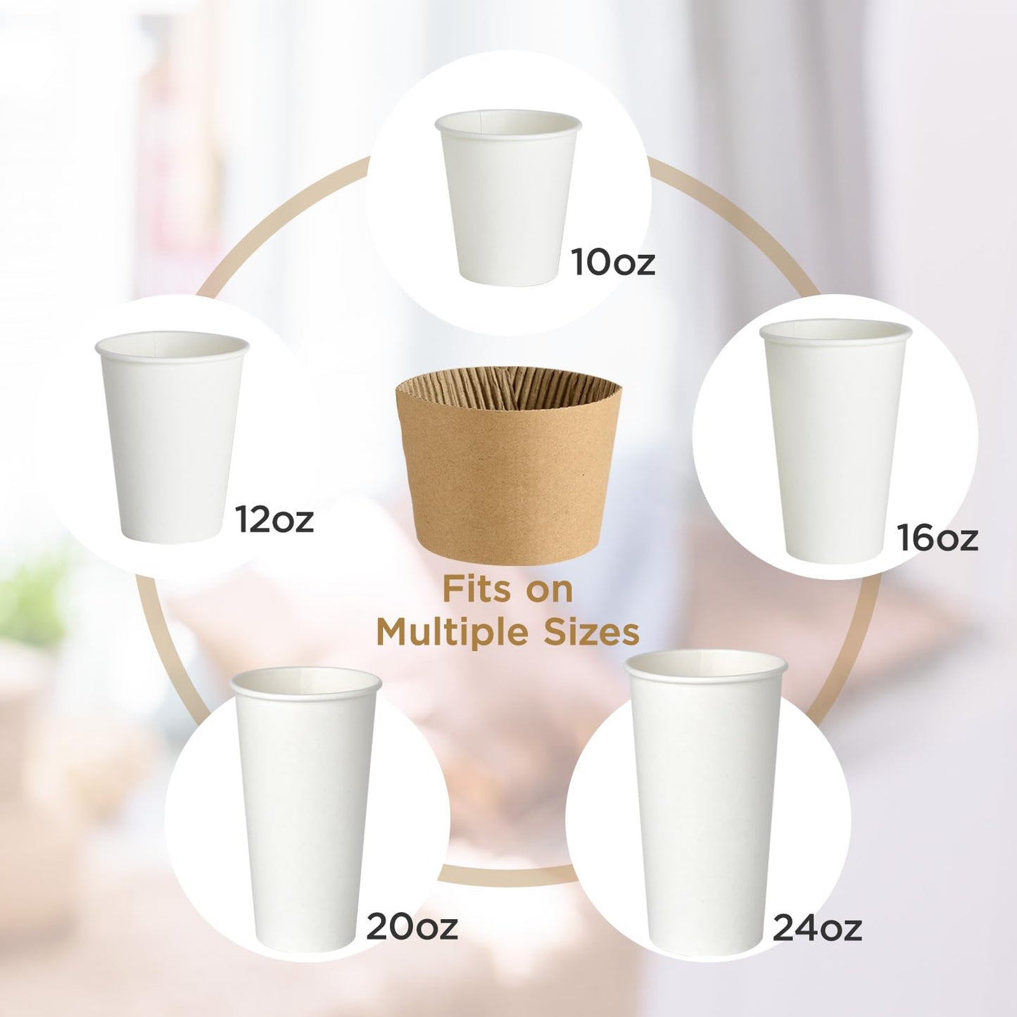 Vplus 200 Pack Disposable Coffee Sleeves, Fits 10-24 oz Cups, Brown, Paper, 200 Count