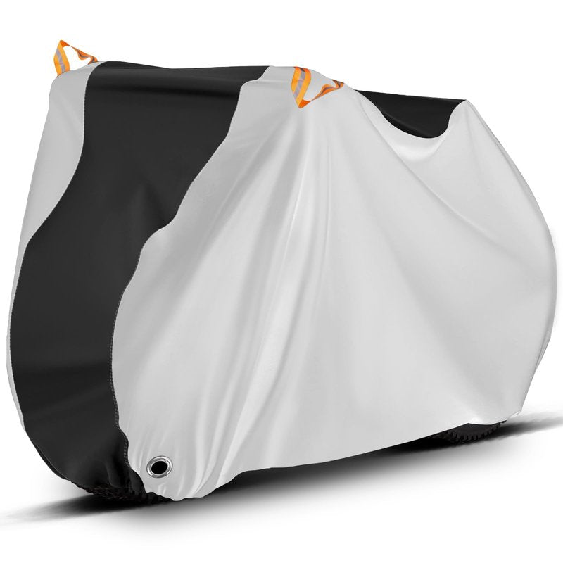 Bike Cover, Outdoor Waterproof Bicycle Cover for Rain /Sun /Dust /Wind Protection, Bicycle Accessories with Lock Hole and Storage Bag, Suitable for Mountain Road E-Bikes, Black/Silver (Fits 1-2 Bikes)