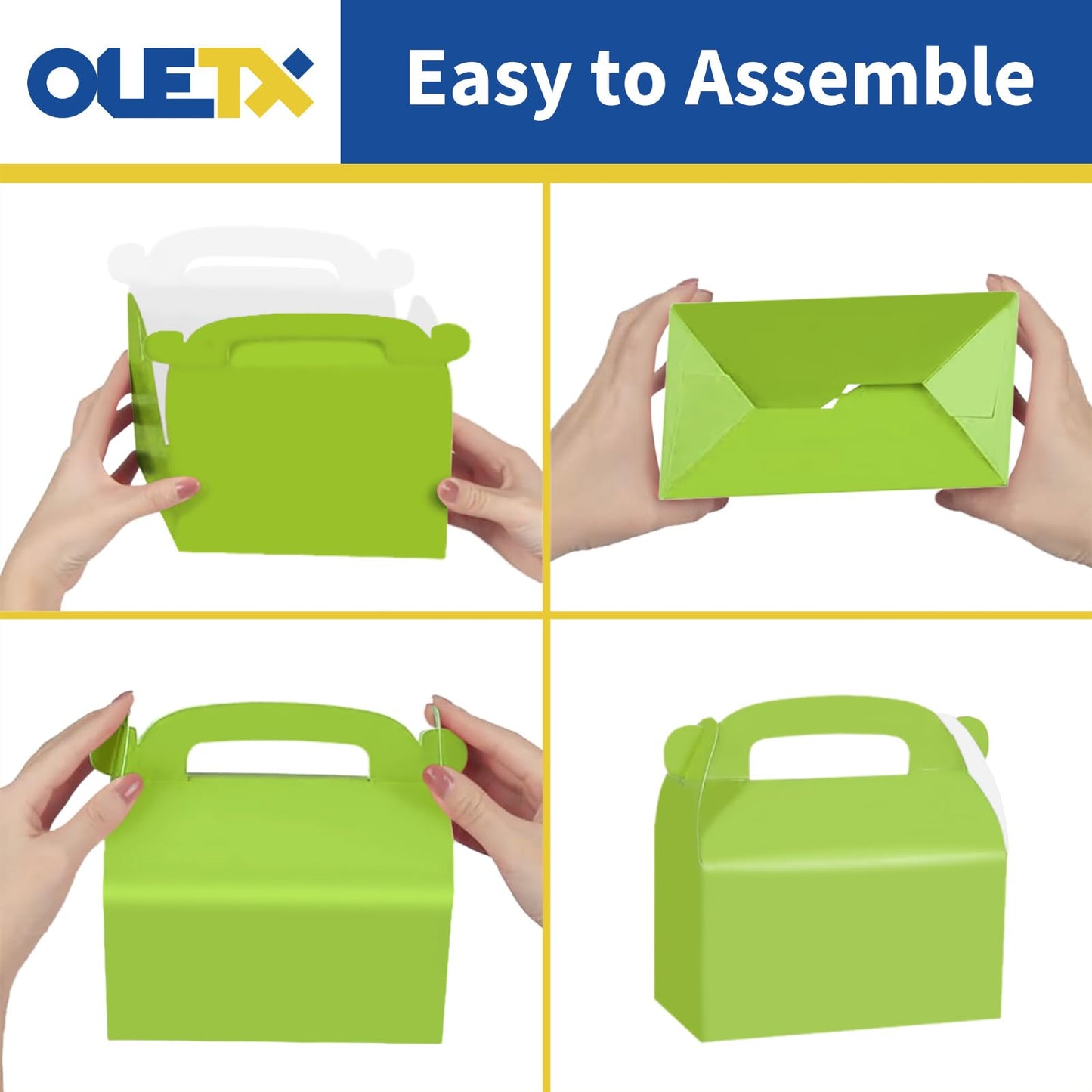 Oletx 30-Pack Green Party Favor Treat Boxes, Goodie Gable Paper Gift Boxes with Handles. Perfect for Gardening/Green Thumbs Party Decoration Supplies and St Patricks Day Gift Giving