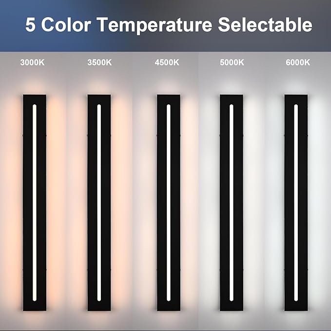 2 Pack LED Outdoor Wall Light Modern 48 Inch Black Long Outdoor Wall Sconce Dimmable 3000K-6000K IP65 Waterproof LED Linear Exterior Wall Mount Lighting Fixture for Hallway Gargen Front Door
