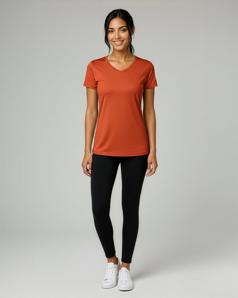 Real Essentials 5 Pack: Women's Dry-Fit Short Sleeve V Neck T Shirt Workout Fitness Yoga Top Tee, Set 12, L