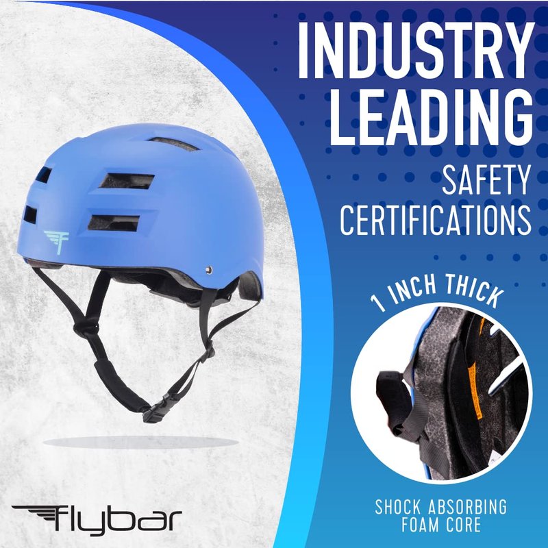Flybar Bike Helmet- Multi Sport Dual Certified Adjustable Dial, Skateboard Helmet, Roller Skating, Pogo, Electric Scooter, Snowboard, Boys and Girls Kids- Adults Helmets (Blue,S-M)