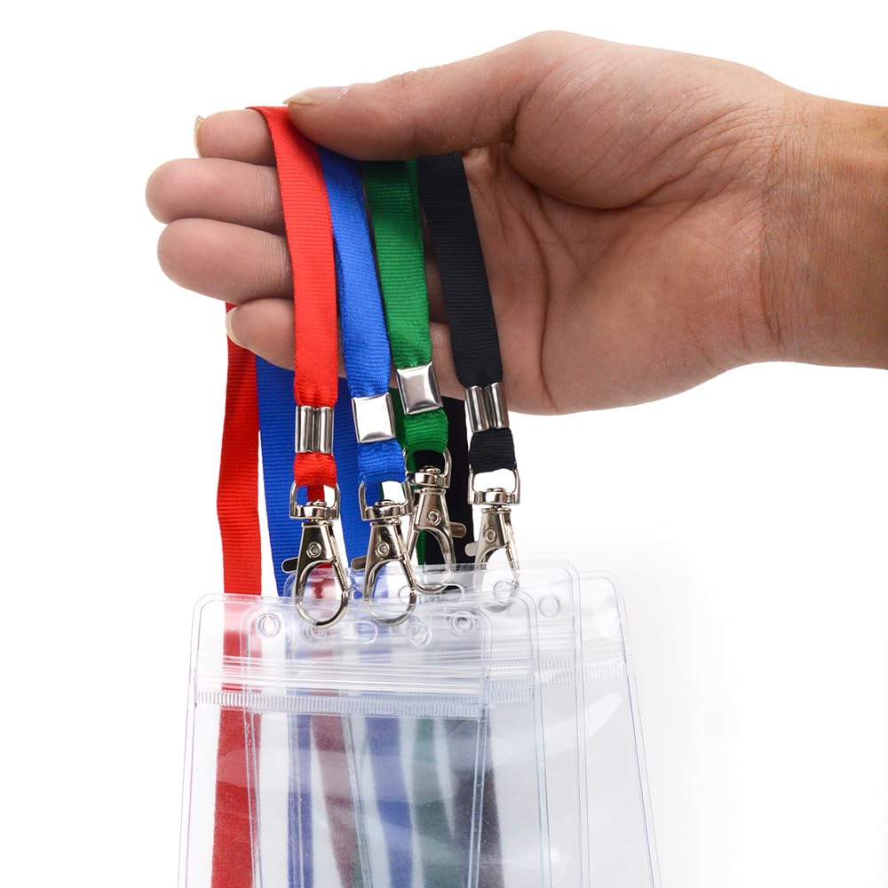 Lanyards 50 Pcs Bulk Lanyard for Id Badges Flat Blue Lanyard with Badge Clip Swivel Hook (50, Blue)