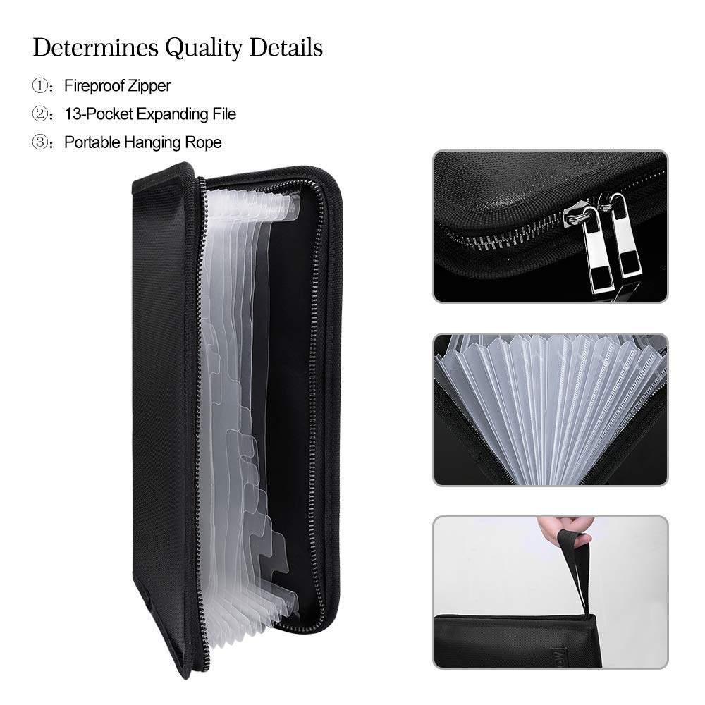 ENGPOW Expanding File Folder (11.4"x6.7") A5 Size Document Organizer Fireproof Money Bag 13 Pockets Zipper Closure Portable Filing Wallet Holder Storage for Check,Bill,Receipts,Tickets