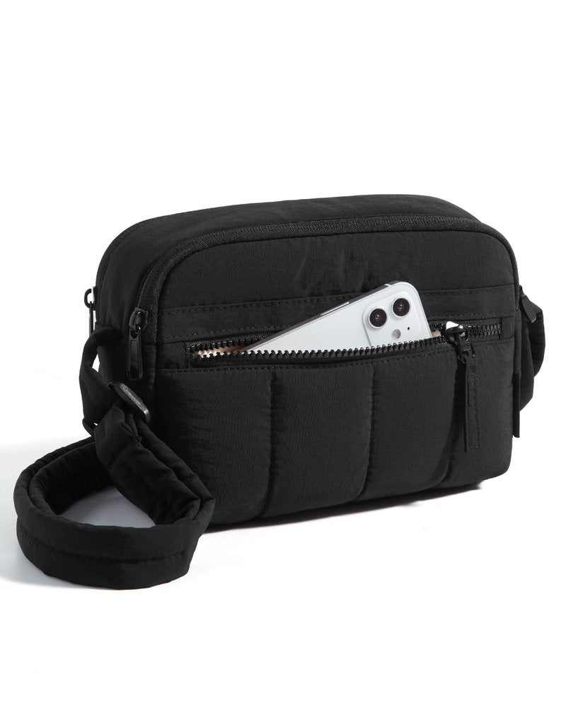BAGSMART Cross Body Purse, Mini Crossbody Bags for Women Travel Purse, Puffy Shoulder Handbag Wallet with RFID Blocking Slots, Black-small