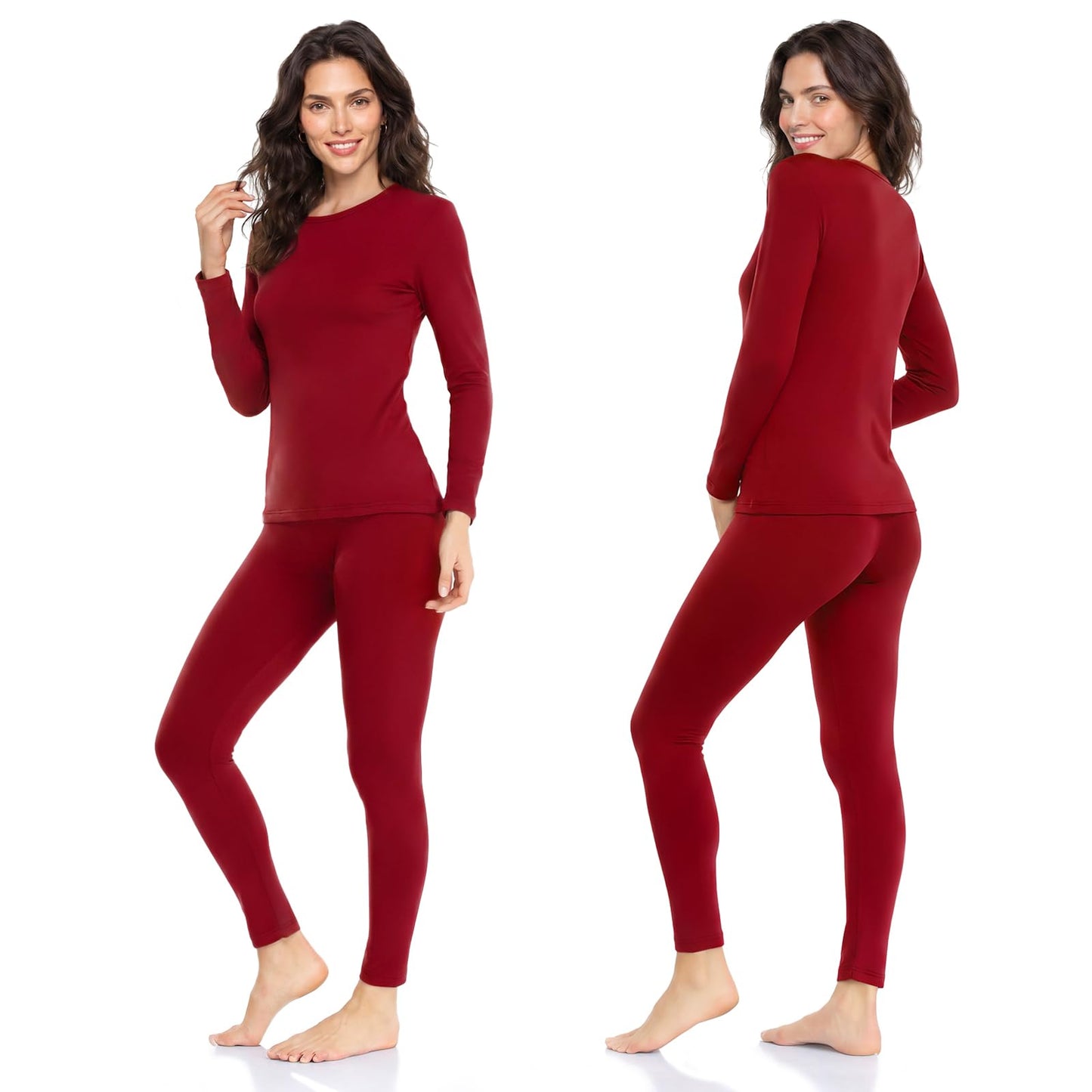 WEERTI Thermal Underwear for Women Long Johns with Fleece Lined Base Layer Women Cold Weather Top Bottom-Red XXL