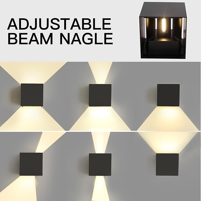 12W 2Pack Outdoor Wall Lights Exterior/Interior,LED Black Outdoor Wall Sconces Light Fixtures Modern,IP65 Waterproof Square Aluminum Wall Lamps, Up and Down Lights 3000K Warm Lights