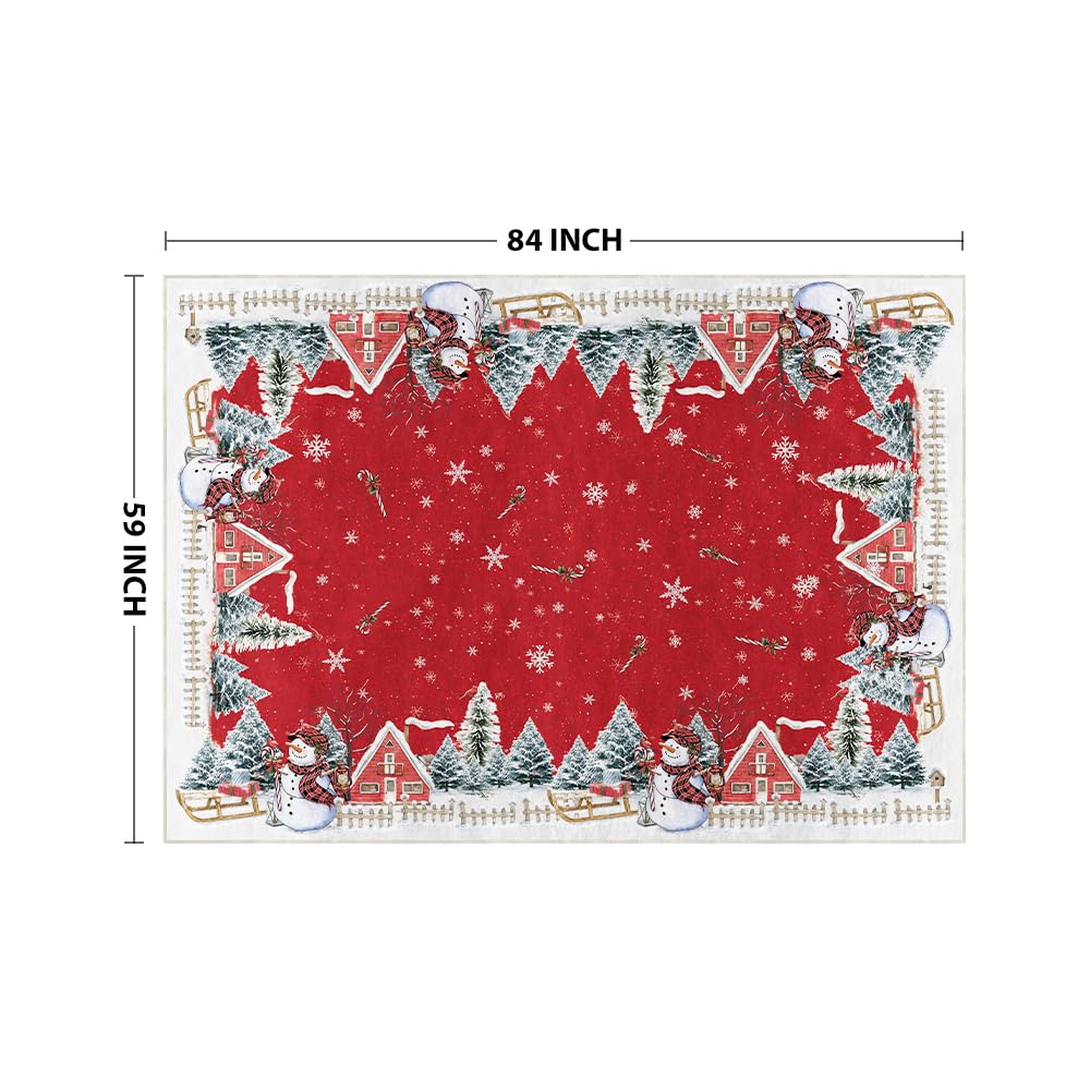 Artoid Mode Red Snowman House Pine Tree Christmas Area Rug, Xmas Winter Home Decor Low-Profile Washable Area Rugs for Entryway Bedroom Living Room Laundry Room Indoor 5x7 Feet