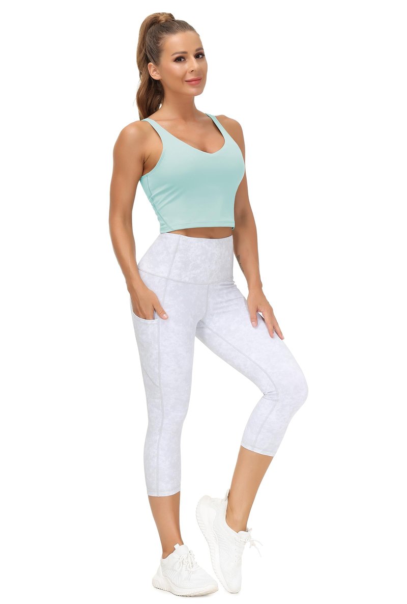 Women’s Longline Sports Bra Wirefree Padded Medium Support Yoga Bras Gym Running Workout Tank Tops Light Blue