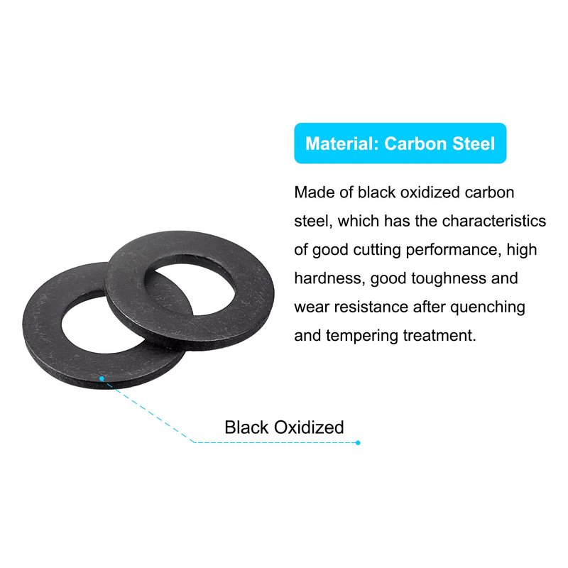 uxcell Carbon Steel Flat Washer Fits M10 Bolts, 10pcs M10 x 20 x 2mm Black Oxidized Grade 8.8 Alloy Steel Fasteners for Mechanical Industry