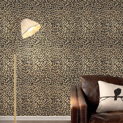 Cheetah Print Wallpaper Peel and Stick, Leopard Print Wallpaper Self Adhesive Removable Leopard Funky Contact Paper for Bedroom Bathroom Furniture, Yellow, 17.7¡¯¡¯x118¡¯¡¯ (14.5 Sq Ft)