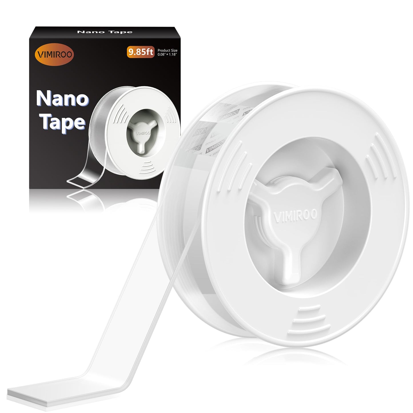 vimiroo Double Sided Tape Heavy Duty Removable 9.85FT, Extra Large Nano Transparent Adhesive Tape, Clear Mounting Tape, Adhesive Strips for Picture Hanging, Wall, Poster, Carpet
