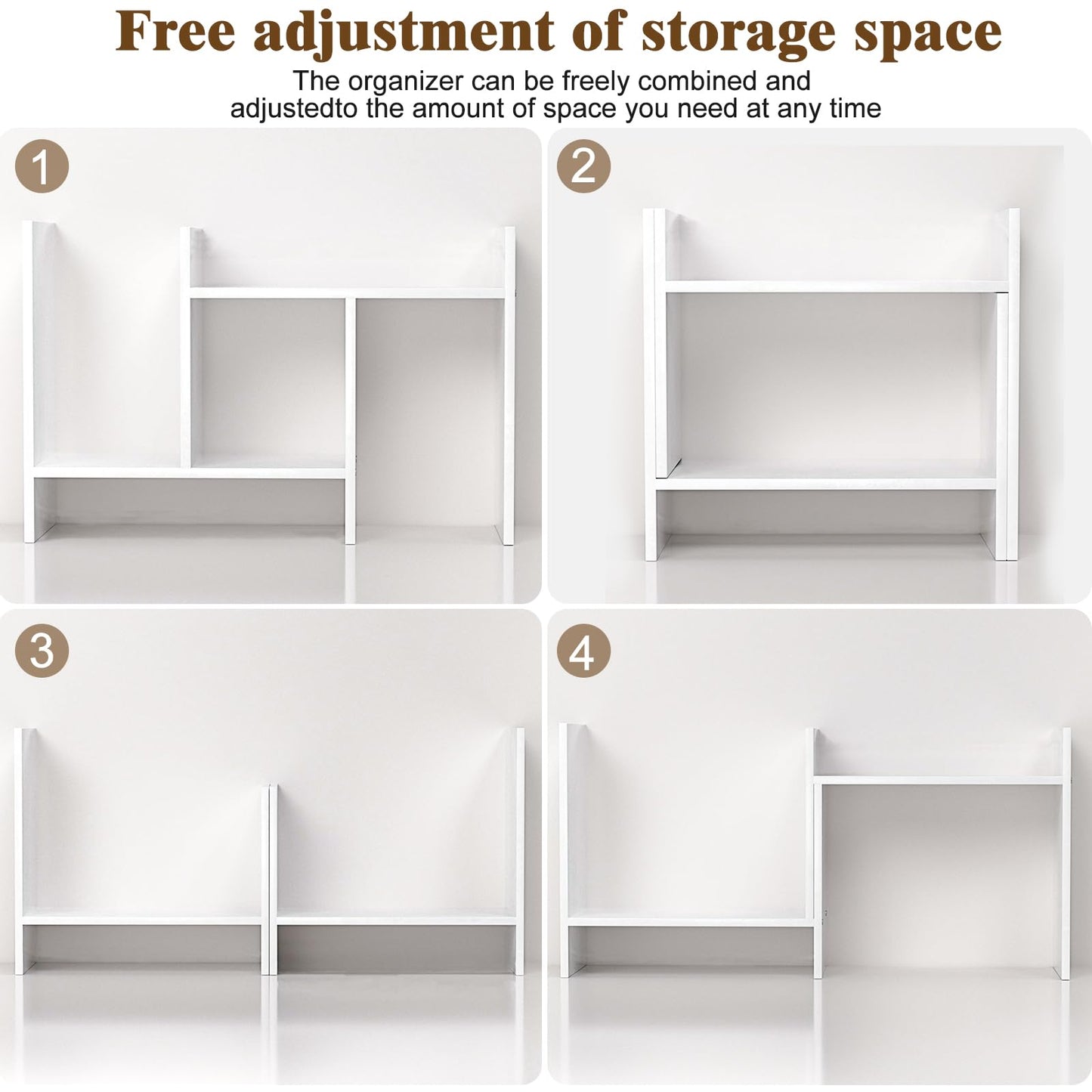 FNBAR Desk Shelves Wood Desktop Orgnizer Shelf. Office Organization for Top of Desk Organizers and Accessories Bookshelf Shelving,Adjustable Tier H-Shape Mini Bookcase(White)