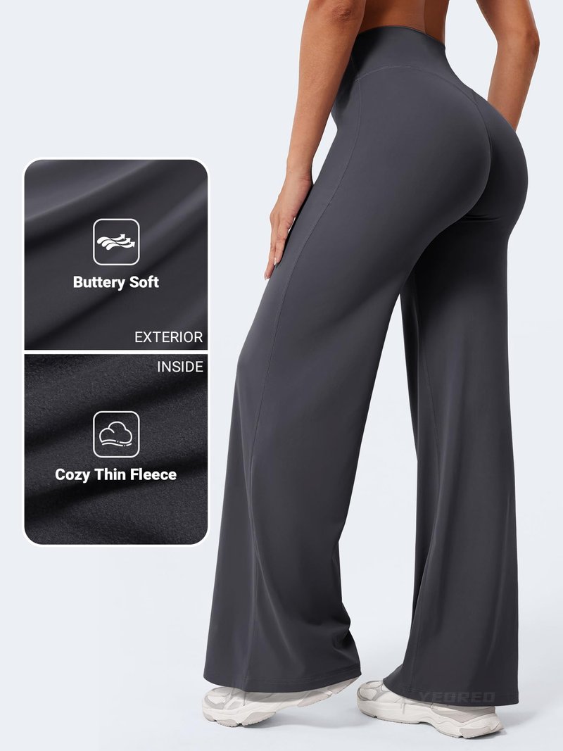 YEOREO Workout Leggings Womens No Front Seam Straight Leggings 31.5" Thin Fleece High Waist Buttery Eddiy Gym Yoga Pants Dark Gray XL