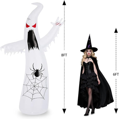 Halloween Inflatable Ghost Decoration, LED Color Changing Lights, Outdoor Yard Decor with Wings (8FT Thriller Spider Ghost)
